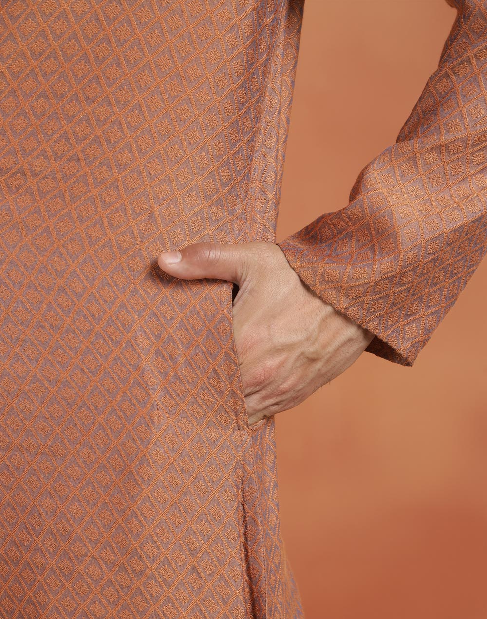 Orange Viscose Silk Slim Fit Long Kurta