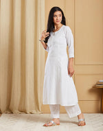 Offwhite Cotton Chikankari Long Kurta