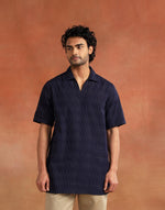 Navy Cotton Dobby Short Kurta