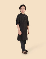 Black Cotton Silk Blend Long Kurta