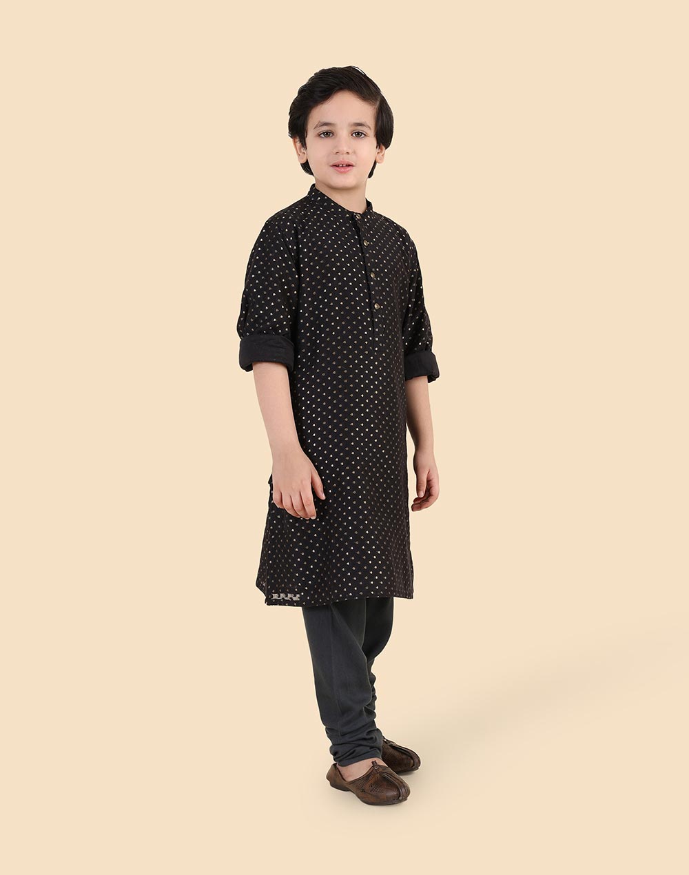 Black Cotton Silk Blend Long Kurta