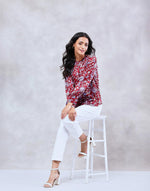 Red Rayon Blend Printed Top