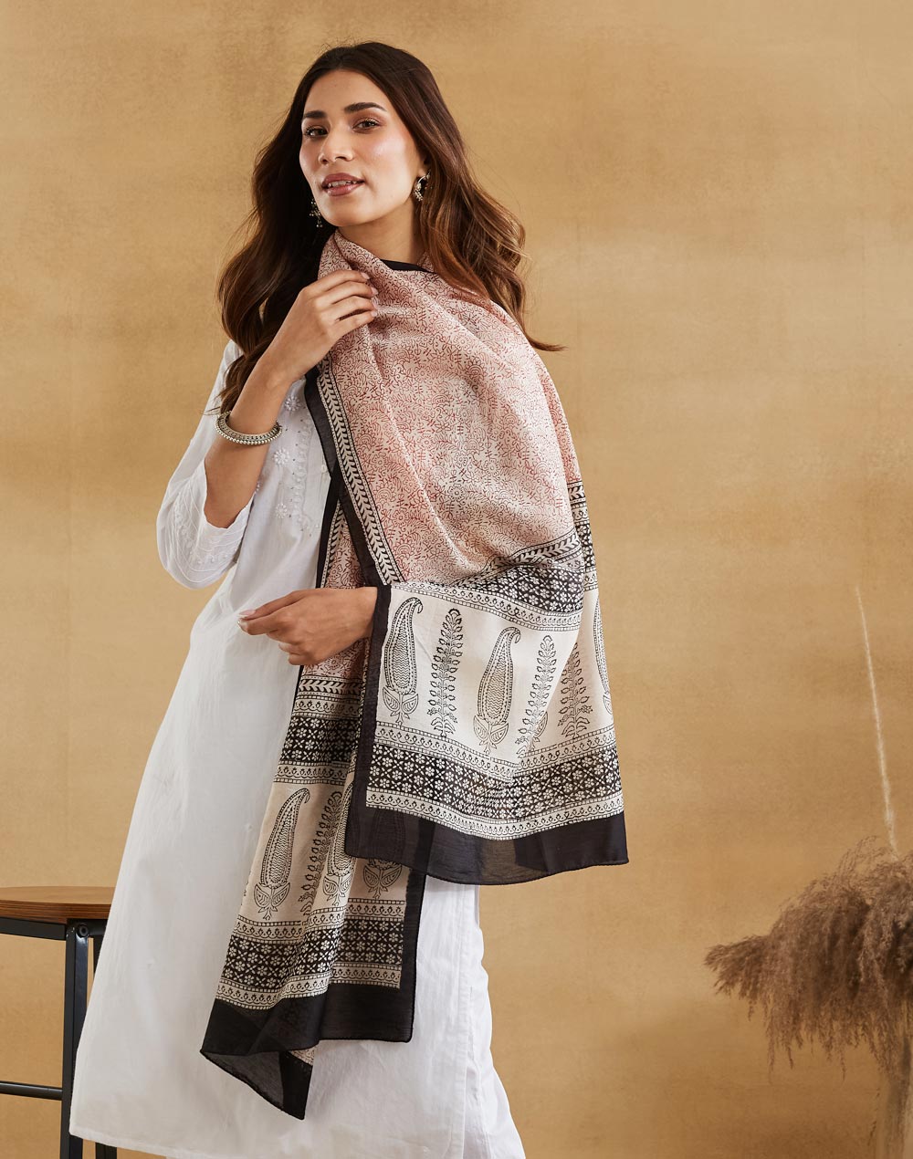 Natural Cotton Silk Bagh Printed Stole
