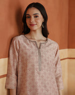 Pink Block Print Long Kurta styled for everyday wear
