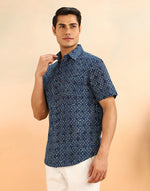 Indigo Cotton Dabu Printed Kai Slim Fit Shirt