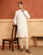 White Viscose Dobby Long Kurta for Men from Fabindia UK