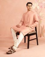Peach Viscose Blend Stripe Long Kurta