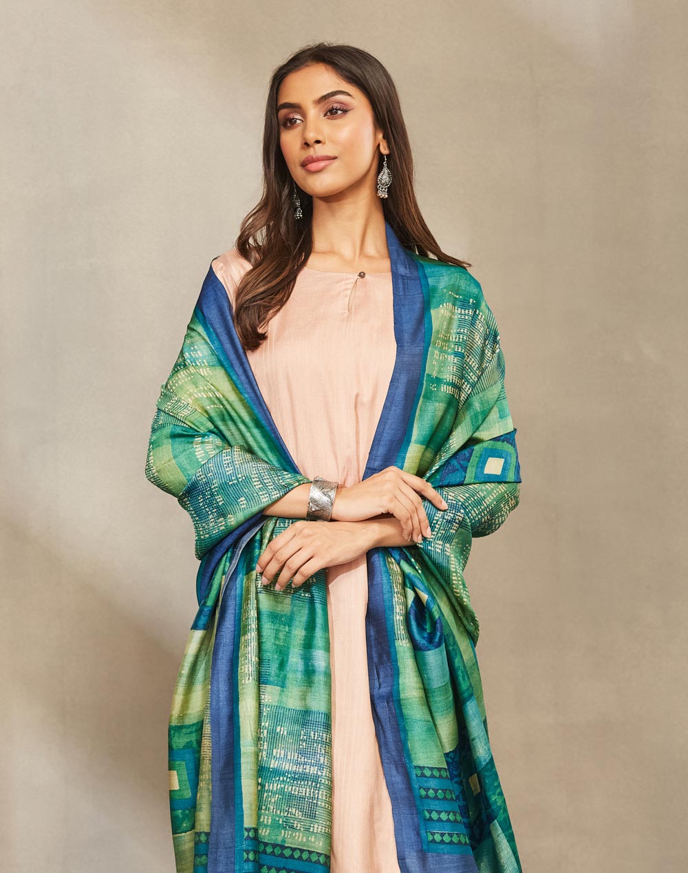 Green Silk Hand Block Print Dupatta