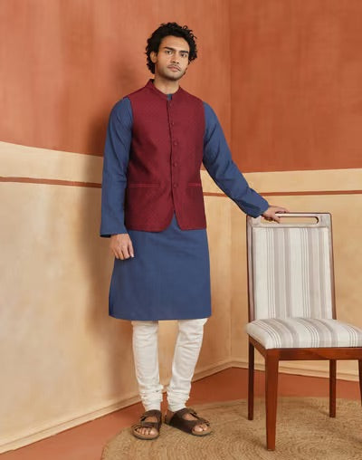 Maroon Nehru Jacket styled for weddings and festive layering