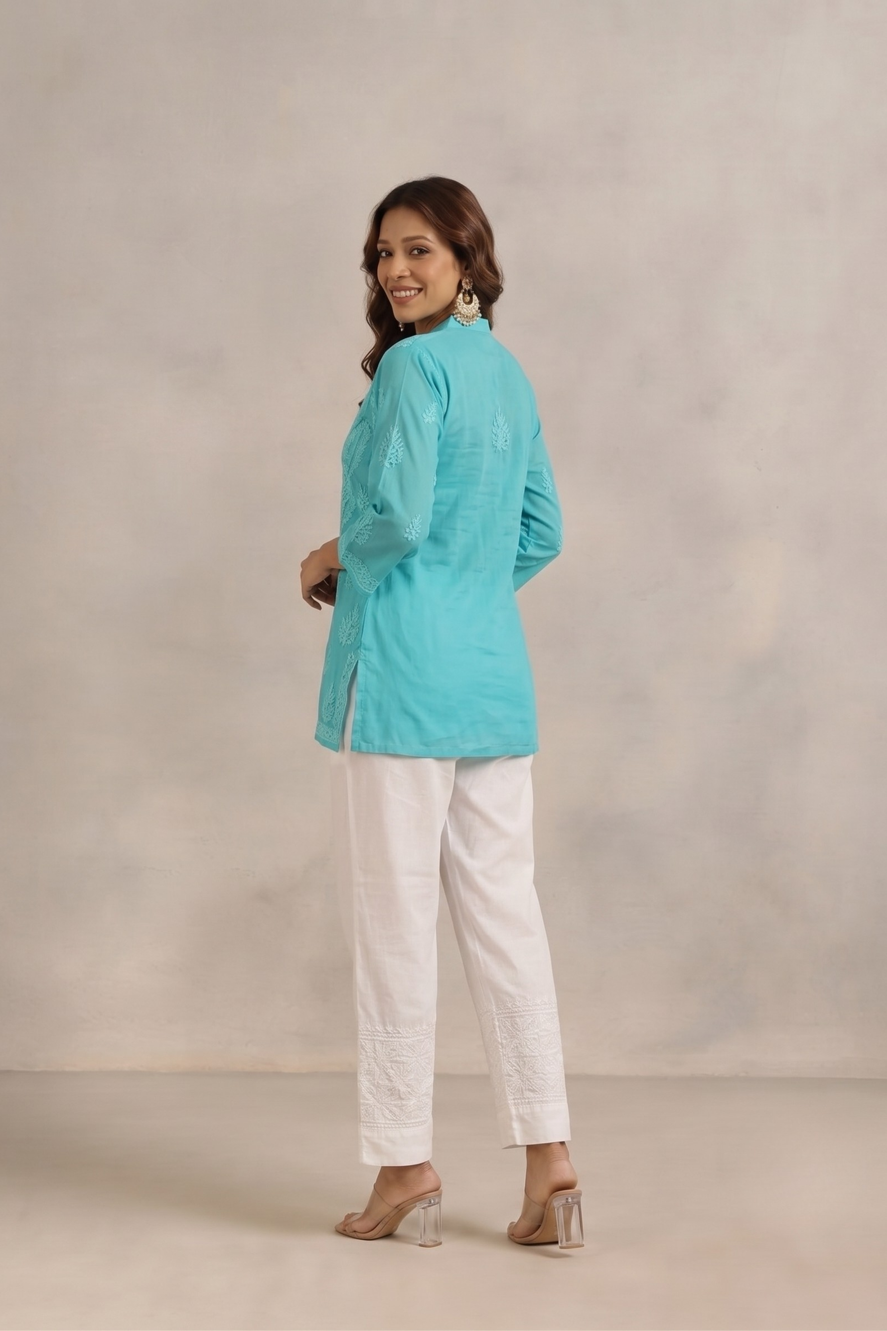 White Cotton Embroidered Chikankari Ethnic Pant