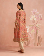 Pink Cotton Silk Hand Block Printed Long Kurta