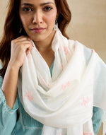 White Cotton Silk Blend Chikankari Stole