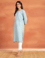 Green Cotton Chikankari Knee Length Kurta