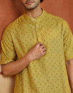 Yellow Viscose Silk Printed Short Kurta