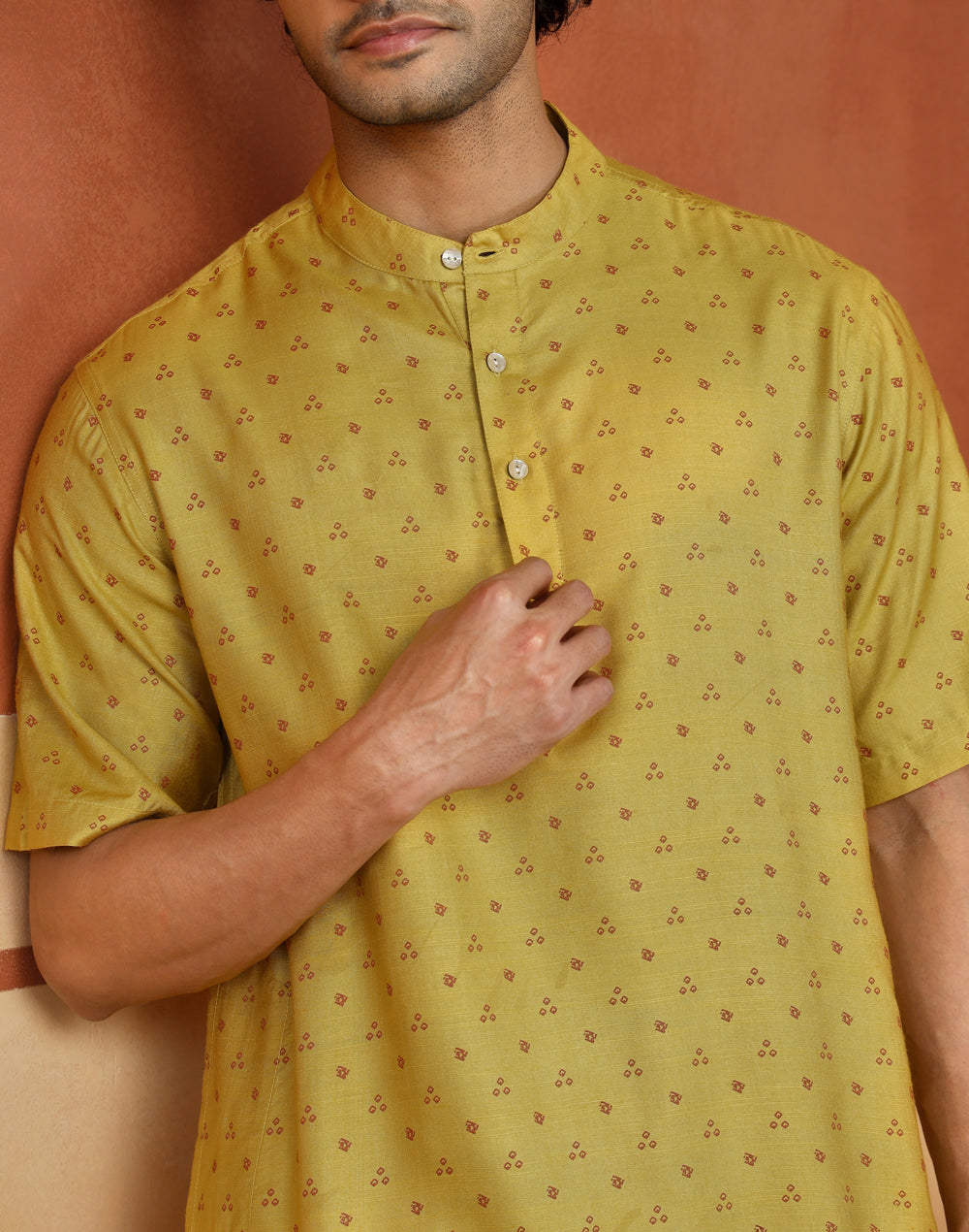 Yellow Viscose Silk Printed Short Kurta