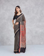 Black Viscose Blend Ajrakh Printed Sari