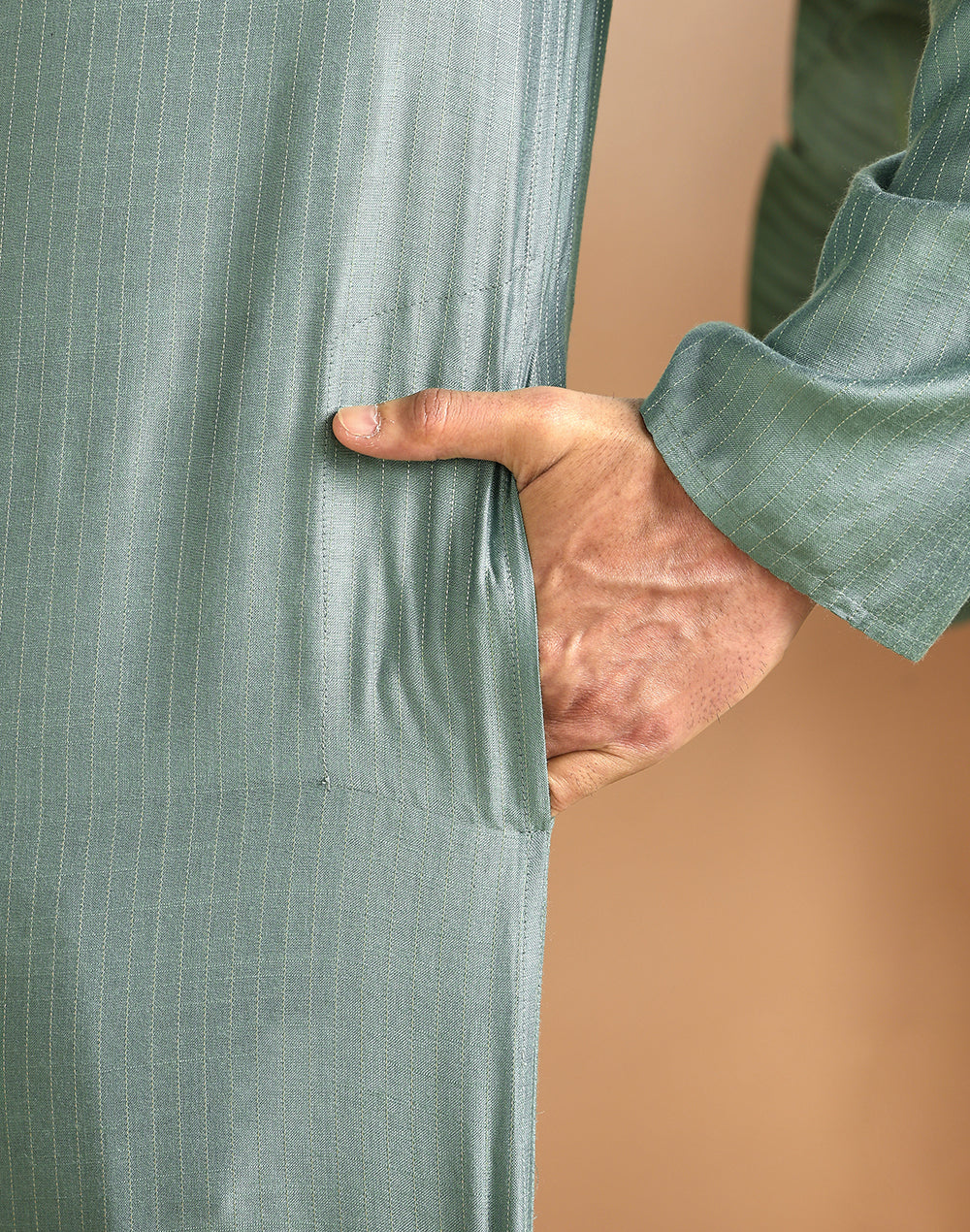 Mint Viscose Blend Dobby Slim Fit Long Kurta