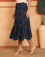 Indigo Cotton Geometric Skirt Midi
