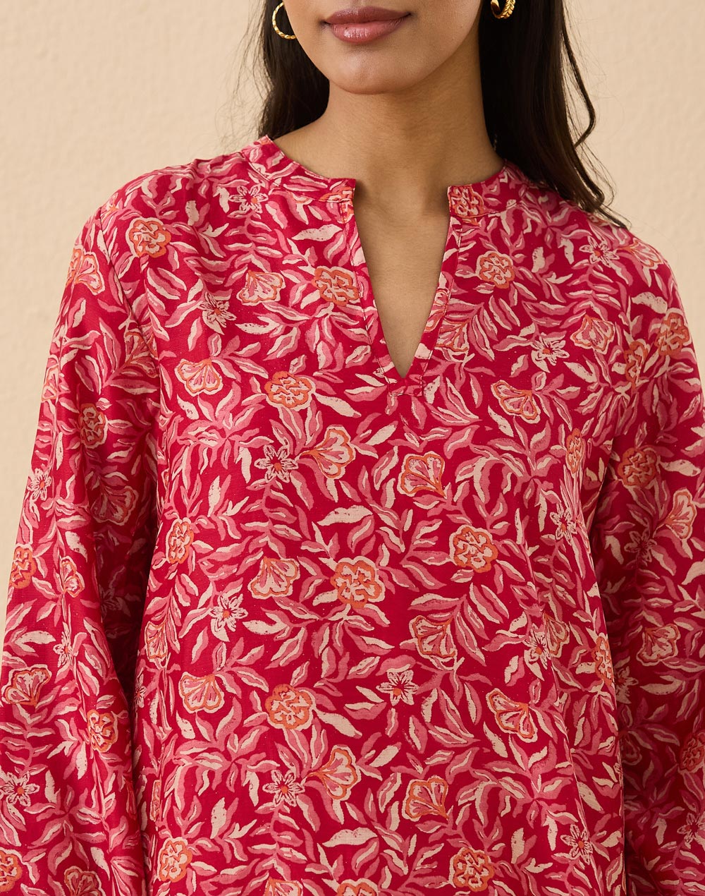 Red Cotton Silk Tunic