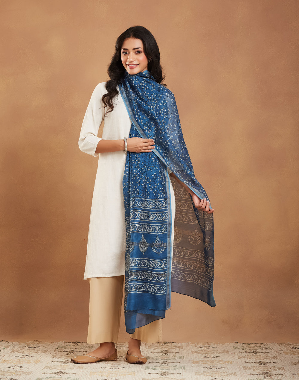 Indigo Cotton Silk Blend Dabu Printed Dupatta