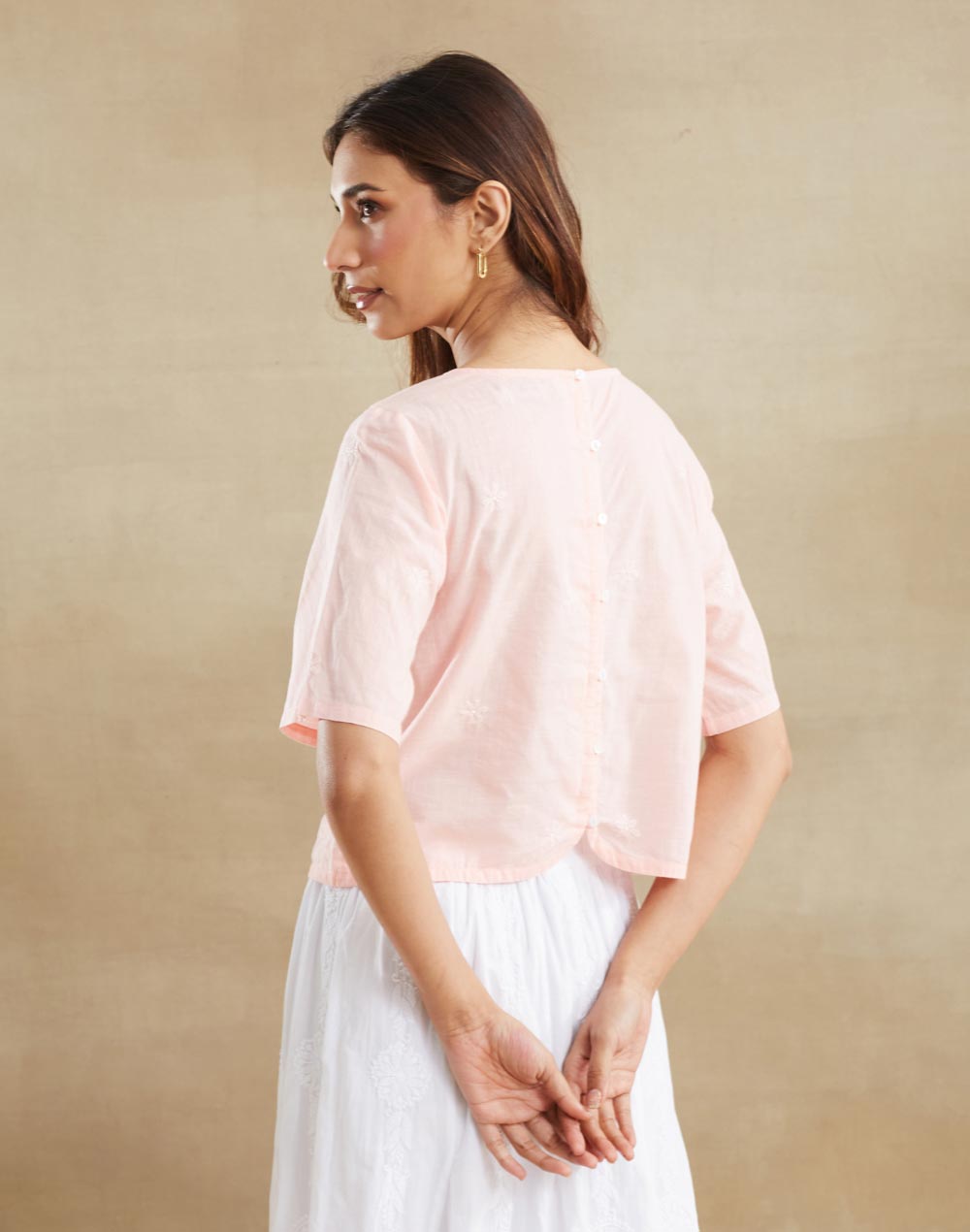 Pink Cotton Chikankari Short Top