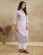 Purple Cotton Chikankari Long Kurta