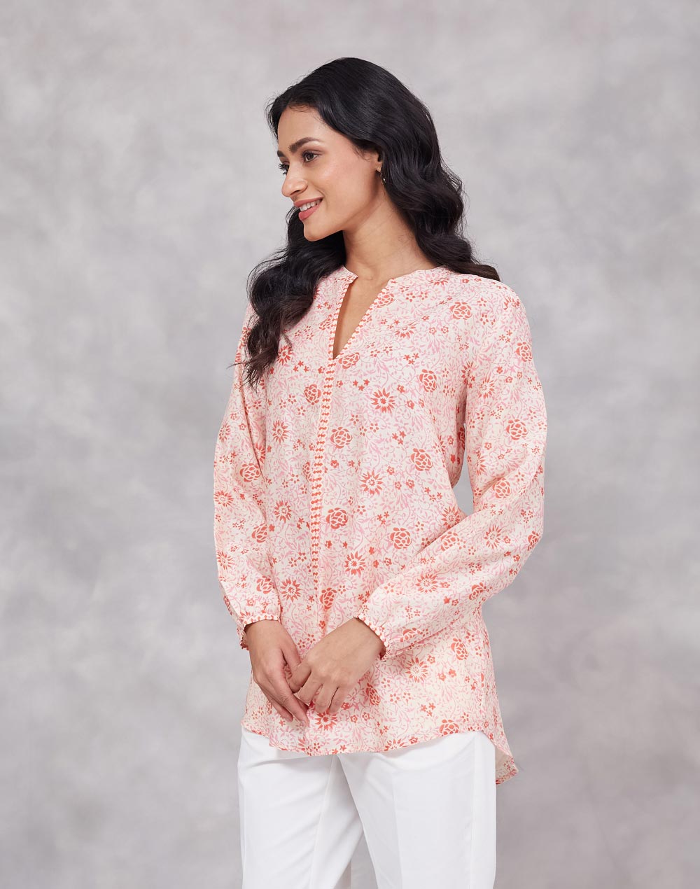 Pink Cotton Silk Hand Block Printed Tunic