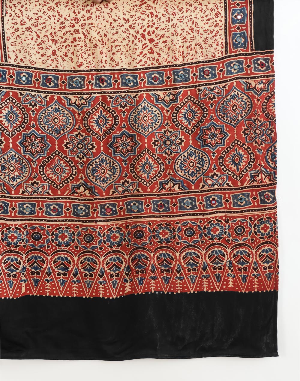 Red Viscose Blend Ajrakh Printed Stole