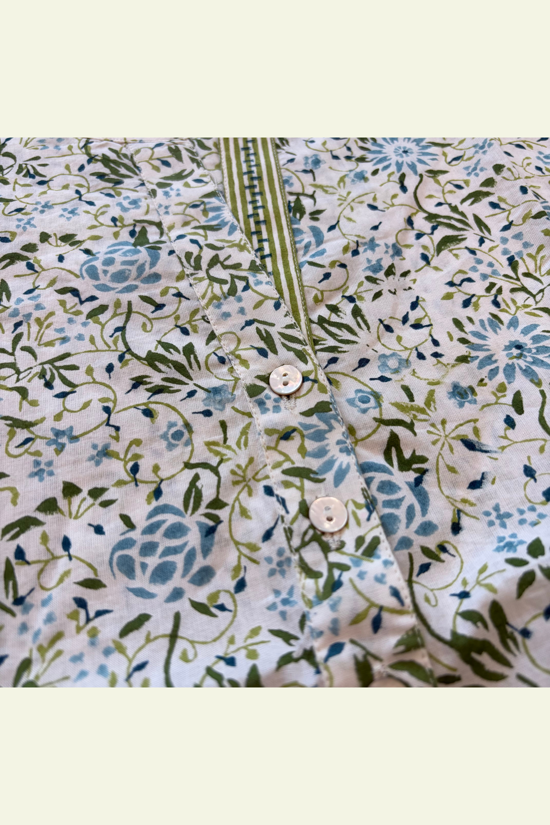 White-Green Cotton Hand Block Printed Tunic