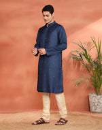 Blue Viscose Silk Long Kurta