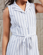 White Cotton Striped Midi Dress