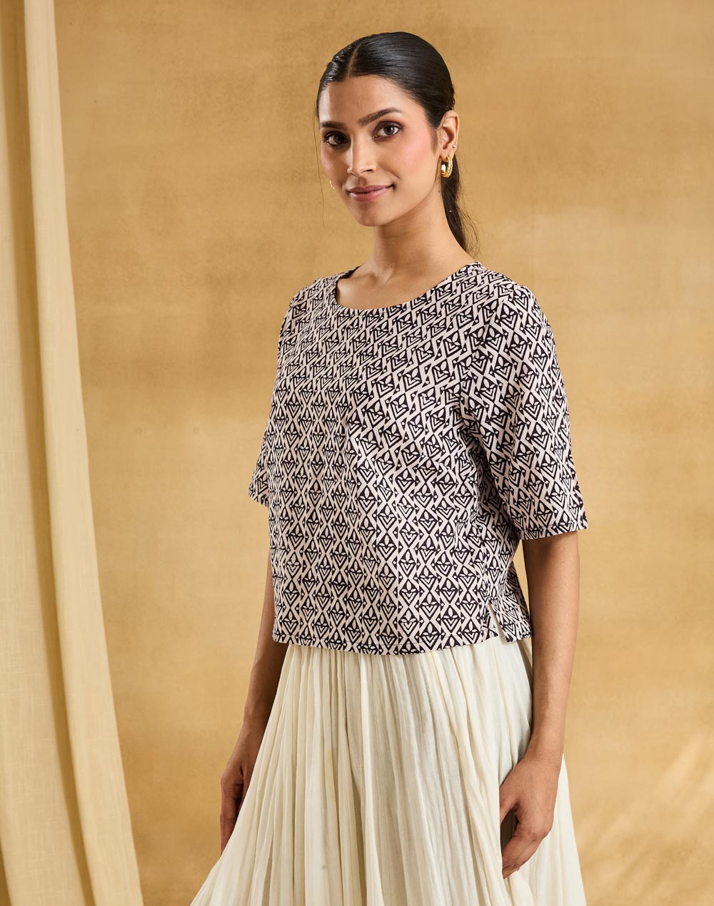 Black Cotton Bagh Printed Short Top