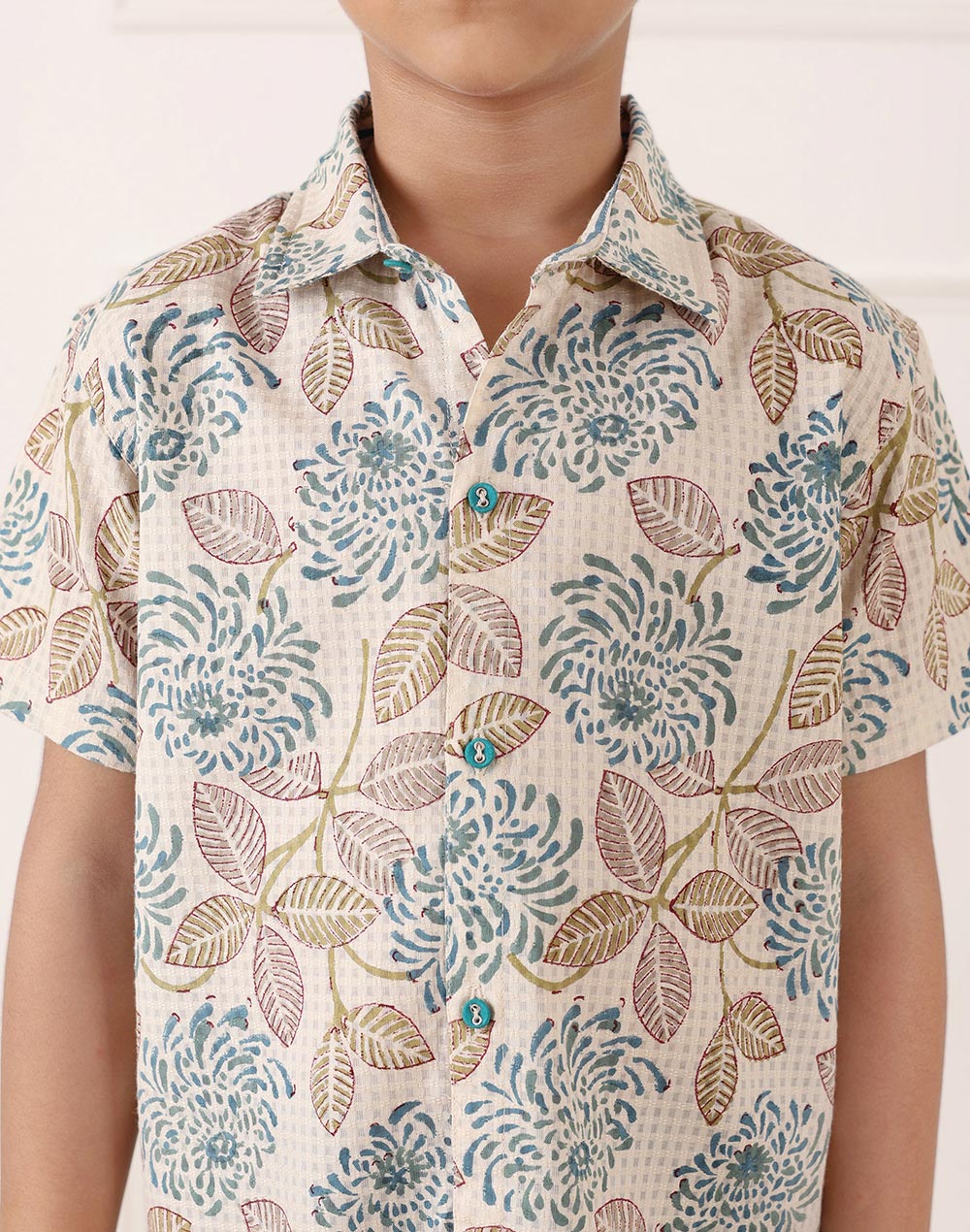 Teal Cotton Hand Block Printed Shirt