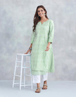Green Cotton Silk Long Kurta