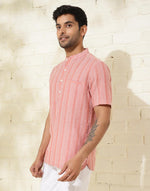 Orange  Cotton Dobby Slim Fit Mid Placket Shirt
