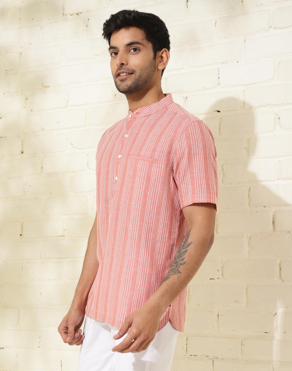 Orange  Cotton Dobby Slim Fit Mid Placket Shirt