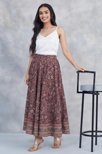 Maroon Cotton Printed Kalamkari Skirt Ghera