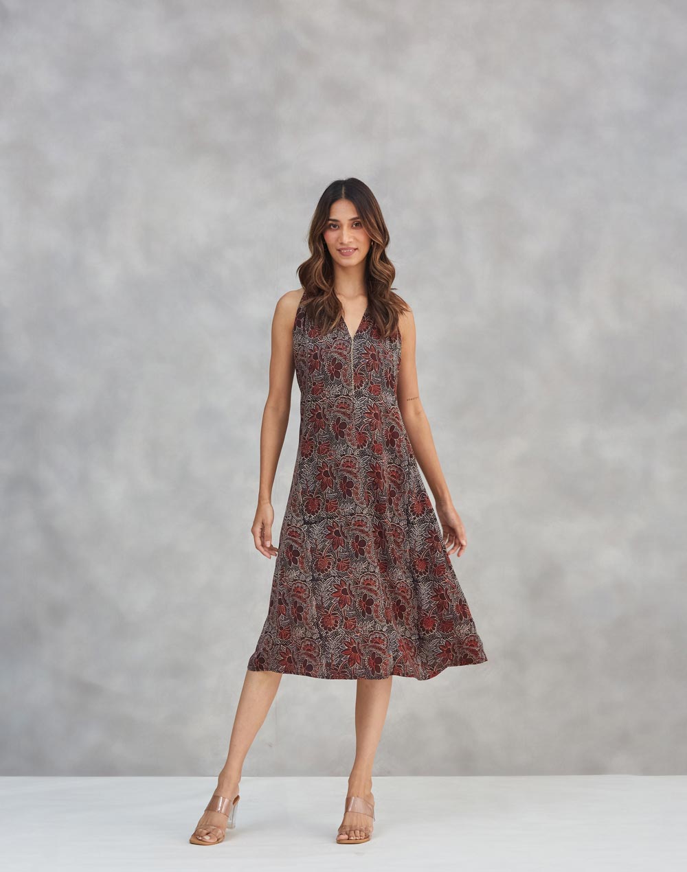 Black Rayon Blend Ajrakh Short Dress
