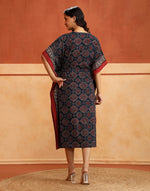 Blue-Red Cotton Ajrakh Printed Kaftan