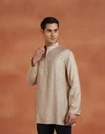 Beige Viscose Silk Embroidered Short Kurta