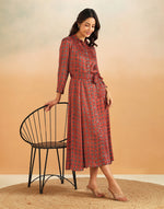 Red Rayon Blend Ajrakh Maxi