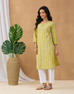 Green Cotton Chikankari Knee Length Kurta