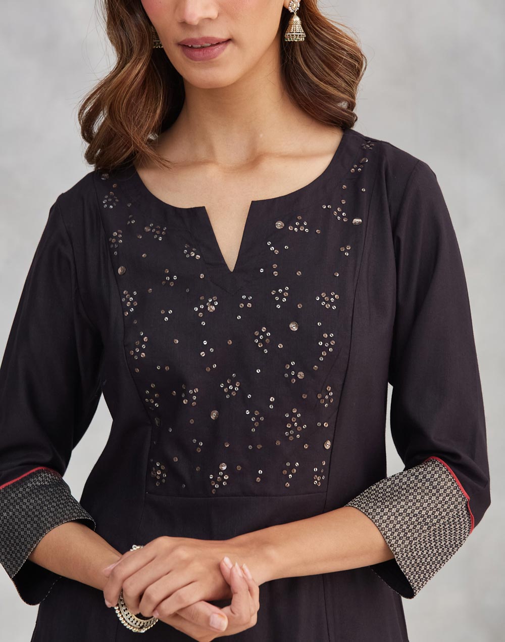 Black Viscose Silk Slim Fit Long Kurta