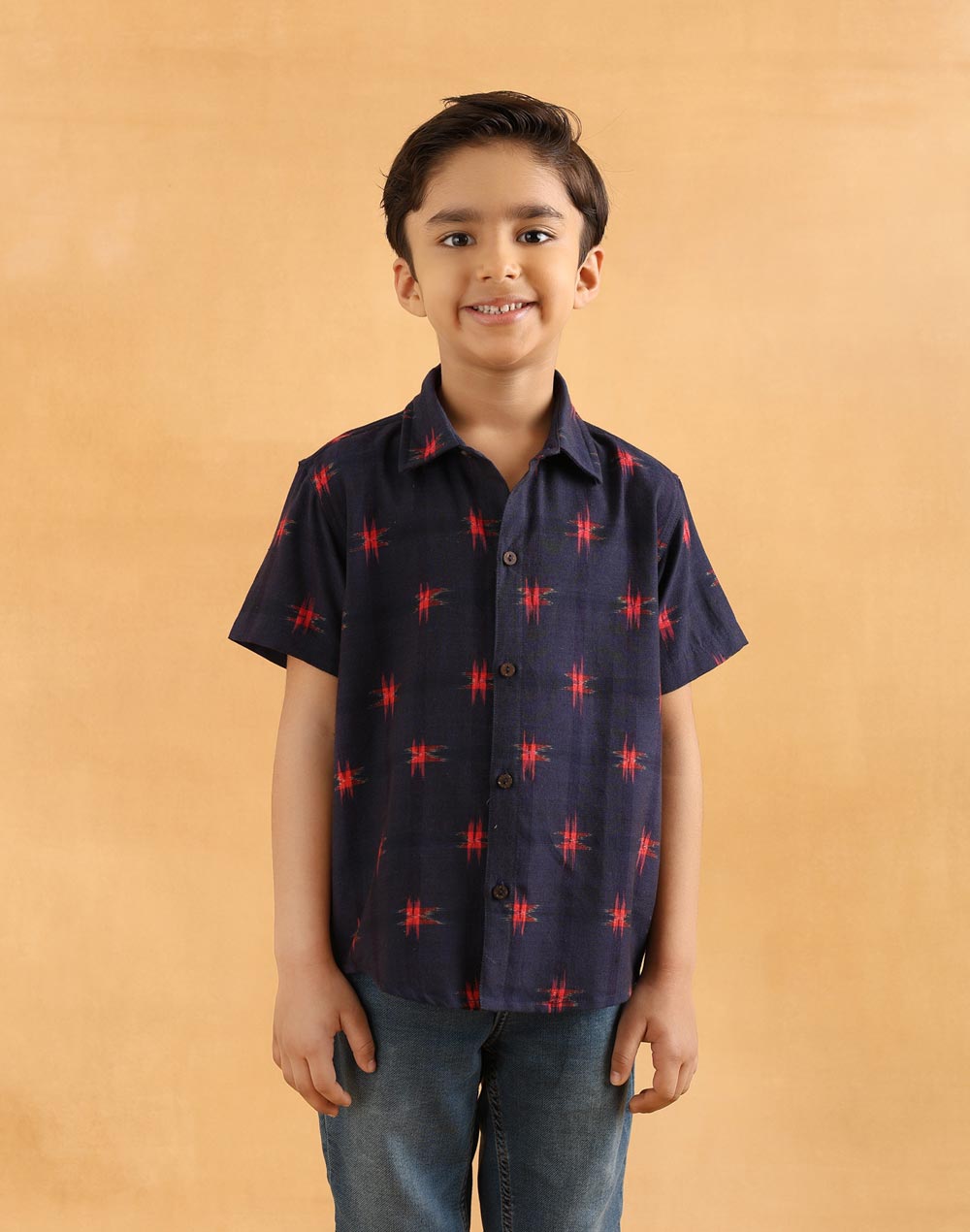Navy Cotton Ikat Shirt