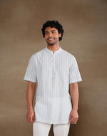 Blue Cotton Stripe Short Kurta