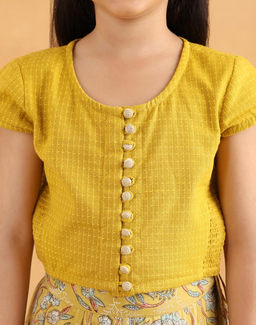 Yellow Cotton Hand Block Printed 3pc Lehenga Set