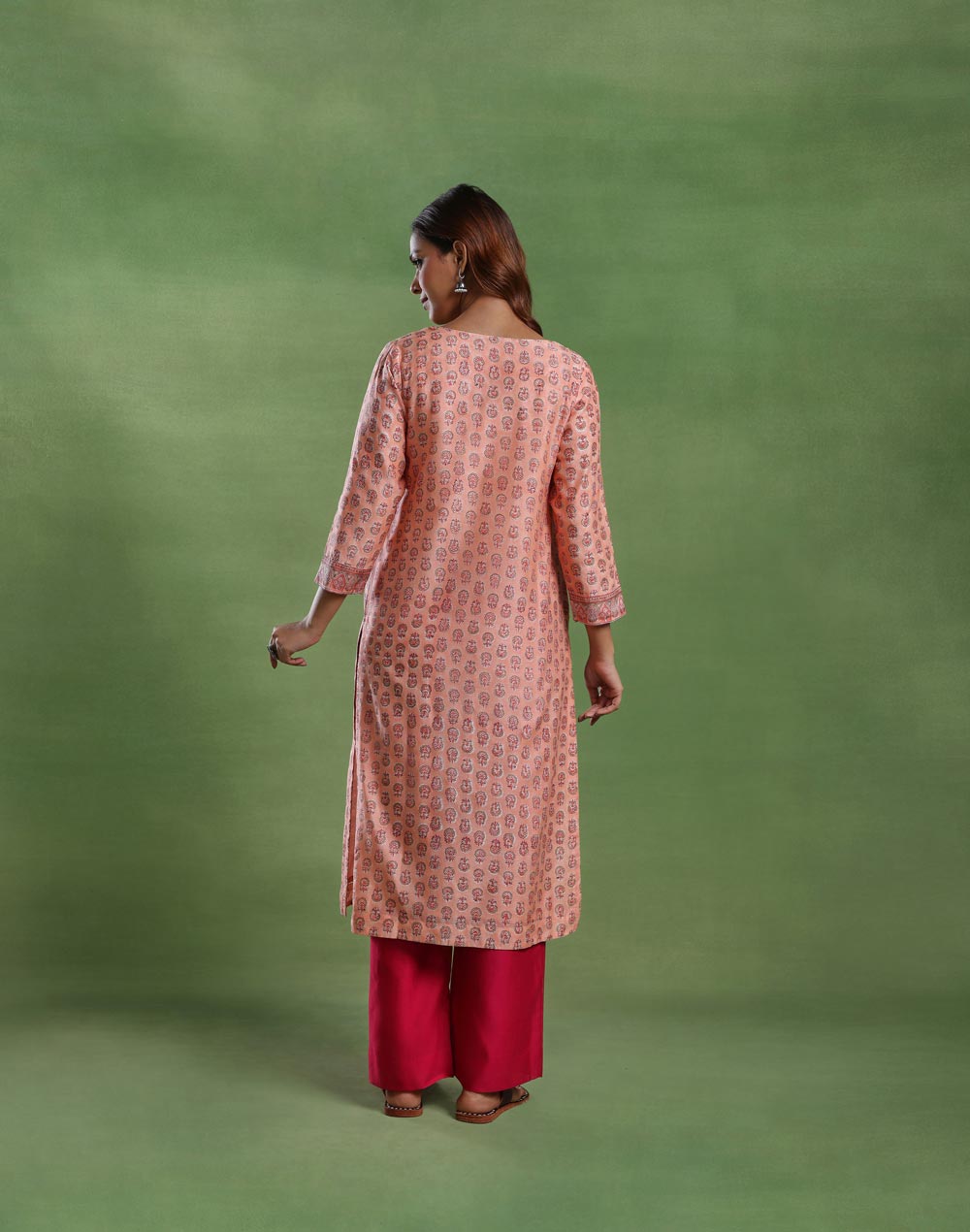 Pink Cotton Silk Long Kurta