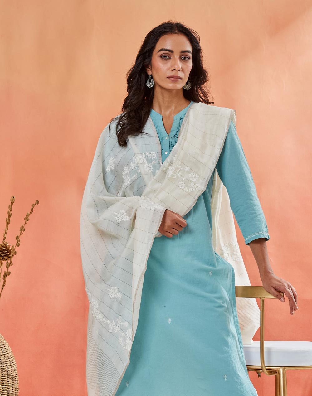 Natural Cotton Silk Chikankari Dupatta
