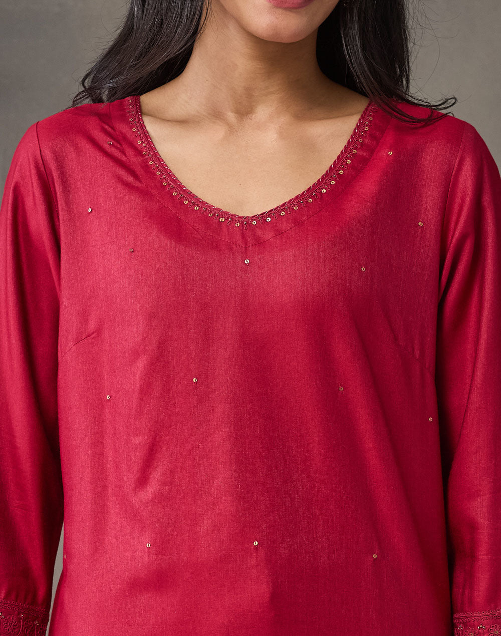 Maroon Viscose Silk Embroidered Long Kurta