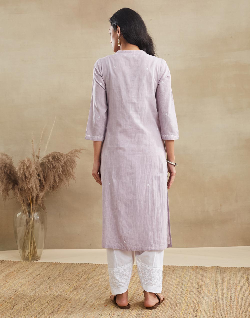 Purple Cotton Chikankari Long Kurta